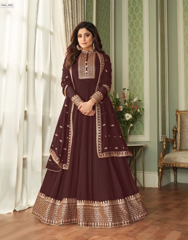 Readymade Maroon Tiered Embroidered Gown 263GW01