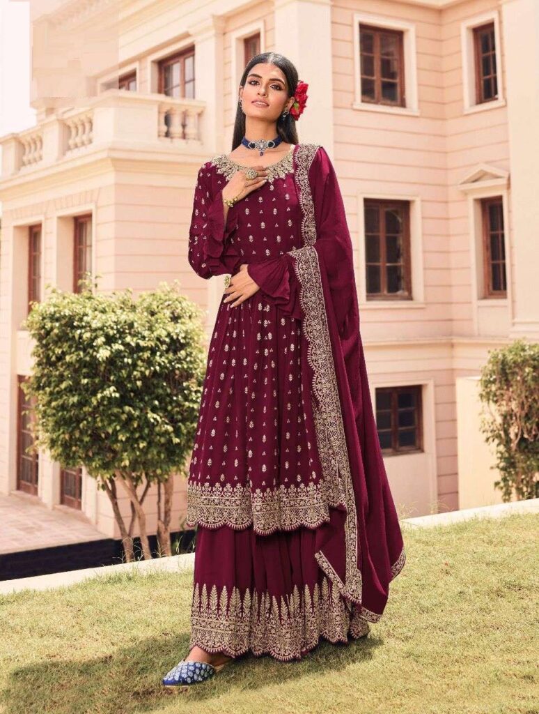 Red Color Heavy Embroidered Gharara Style Suit - Eid 2023 Clothing