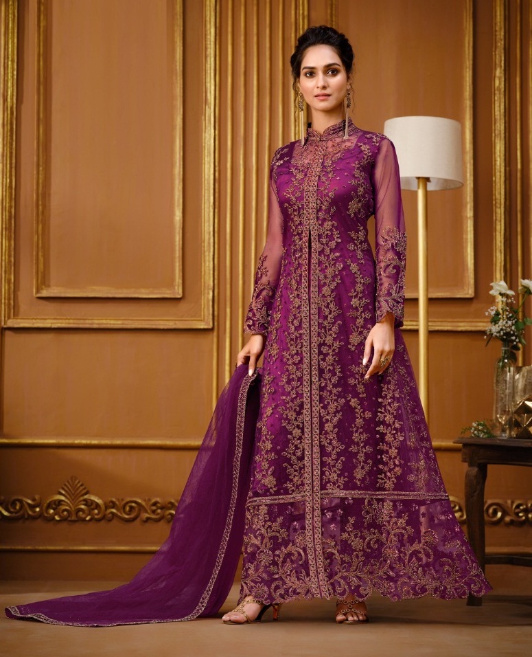 Ladies Blue Satin Stone Work Designer Gown at best price in Surat