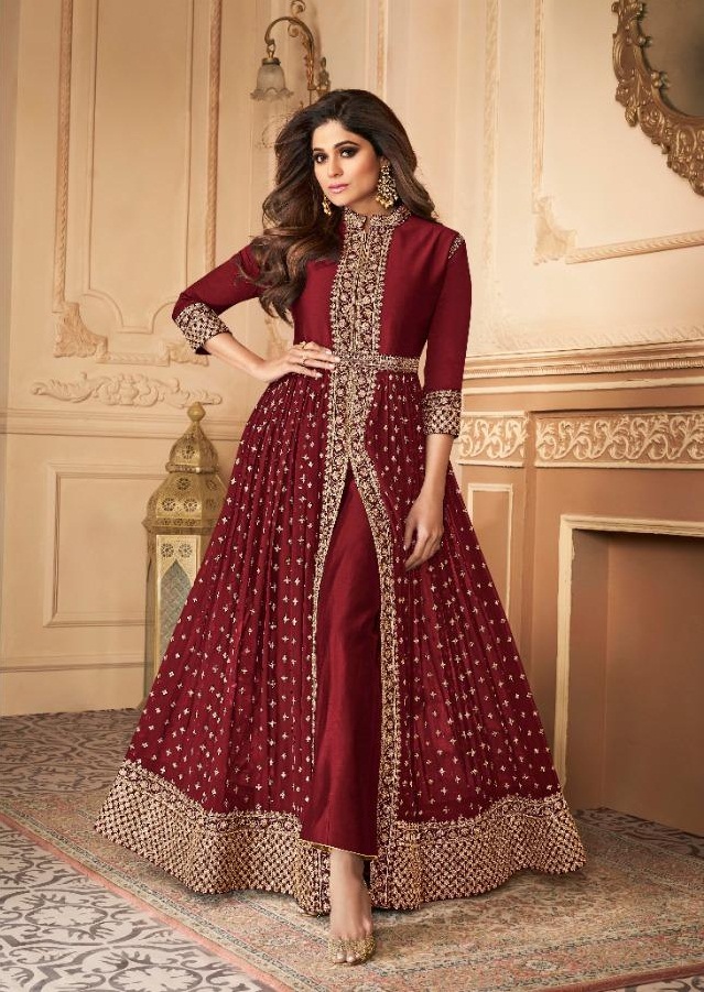 Net Embroidered New Designer Party Wear Look Gown, Red at Rs 1099 in Surat
